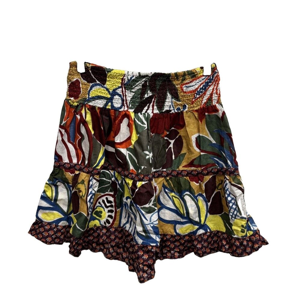 Xhilaration Mini Skirt S Cotton Elastic Waist Tiered Colorful Ruffled Floral